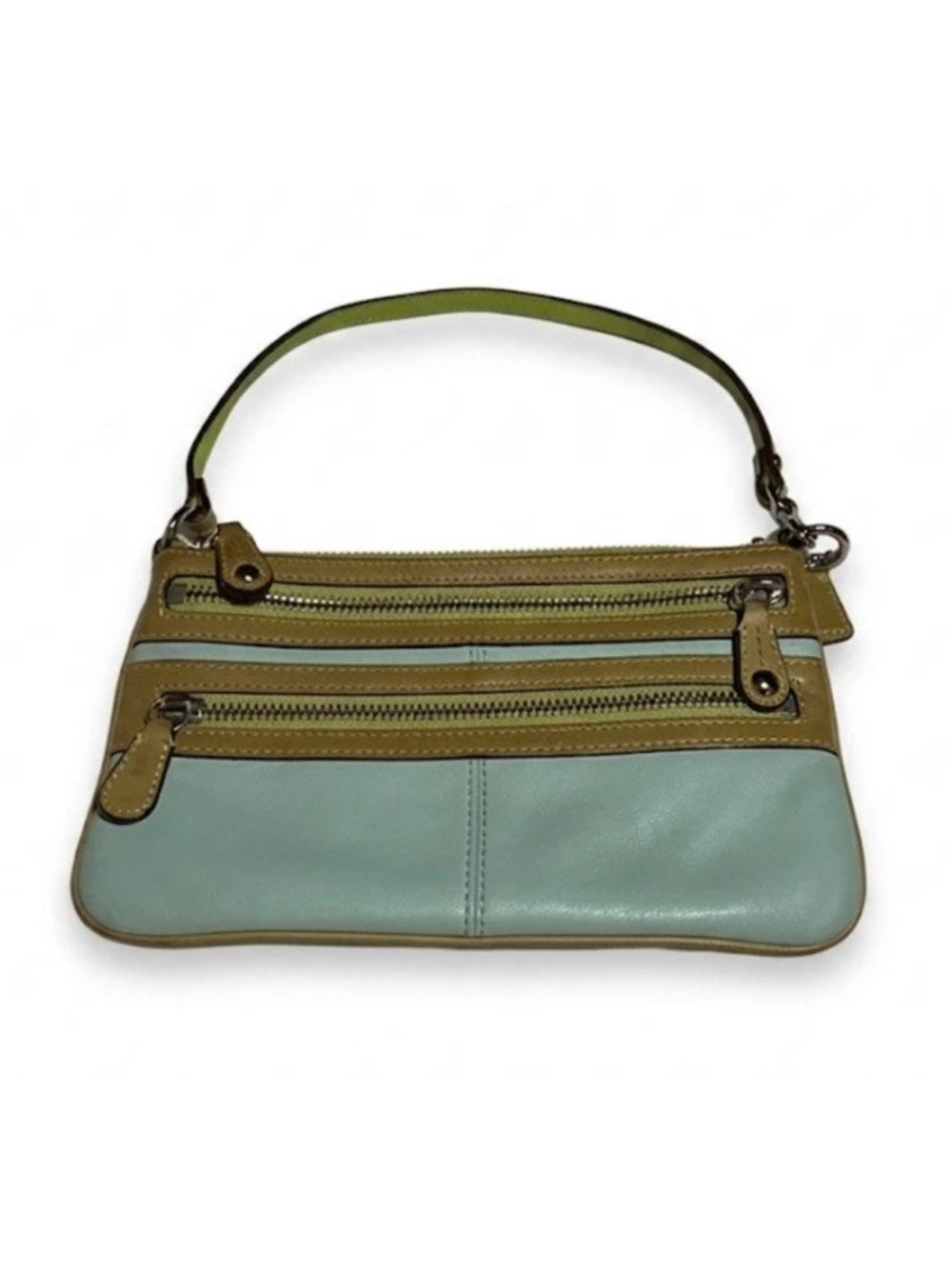 Coach Bonnie Wristlet-Clutch Seafoam/Lime Green Leather, Zippers. Ltd.Ed VINTAGE